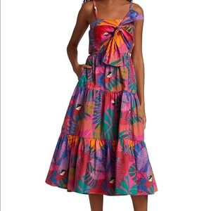 Farm Rio Macaw Bow Tie Midi Dress